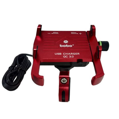 BOBO BM5 Claw-Grip Aluminium Bike Phone Holder (With Fast USB 3.0 Charger) Motorcycle Mobile Mount (Red)-BB-BM-005-001002 BOBO GEARS