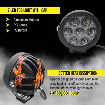 HJG 70 Watts Round Fog Lights with Yellow Cap for Motorcycles, Offroad Vehicles and Cars HJG