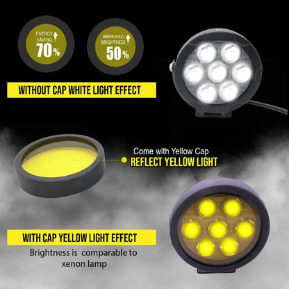 HJG 70 Watts Round Fog Lights with Yellow Cap for Motorcycles, Offroad Vehicles and Cars HJG