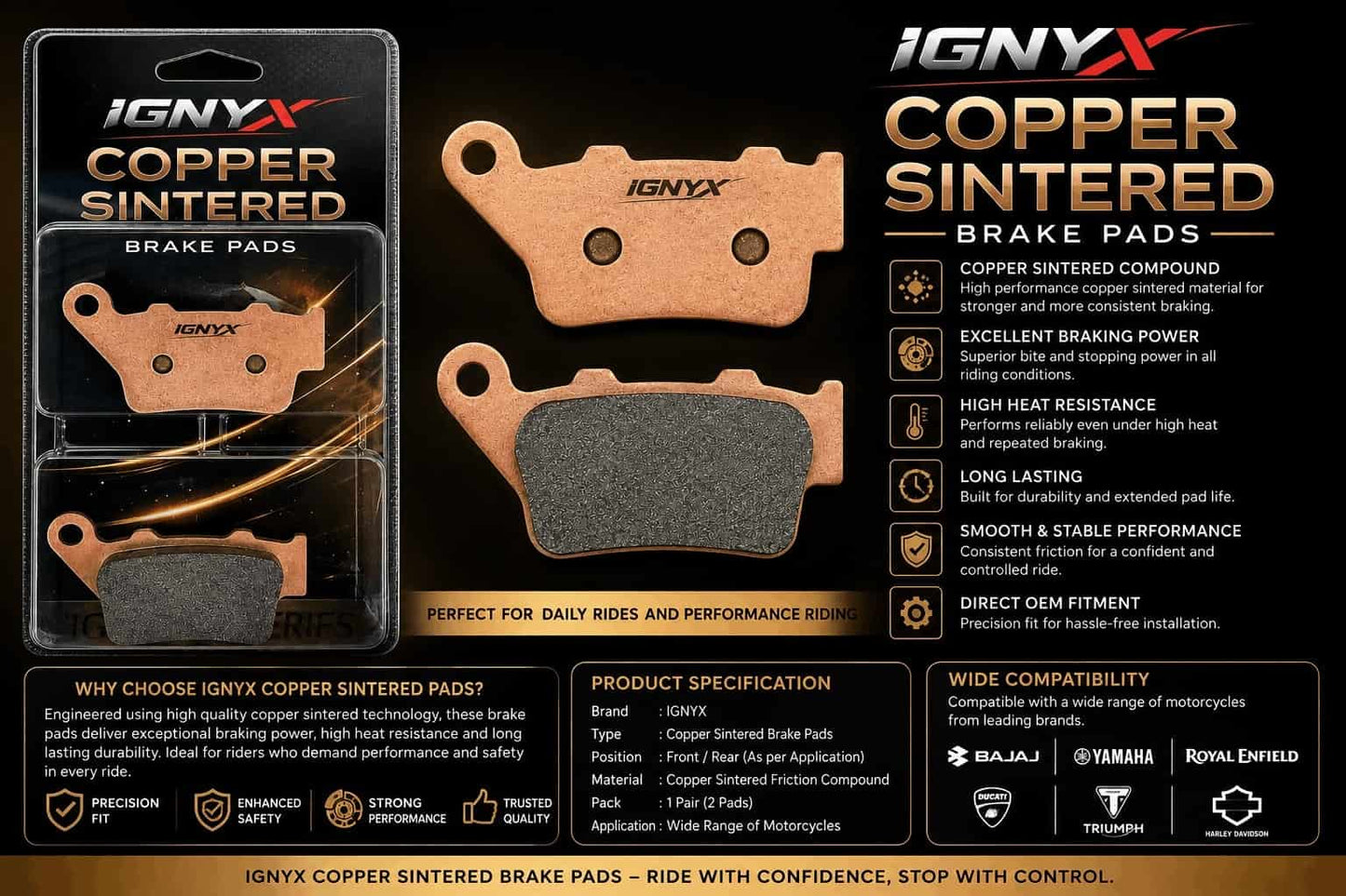 IGNYX Copper Sintered Rear Brake Pads For Aprilia RS 457 - SNT-F124 IGNYX