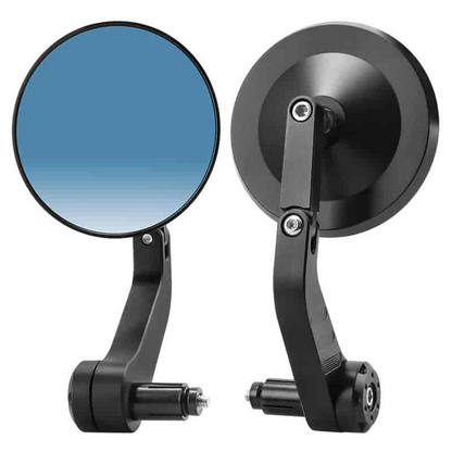 Imported Universal CNC Bar-End Mirror Set (Round) | 360 Adjustable | Blue Anti-Glare Lens - (2004-276) Imported