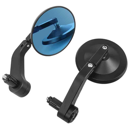 Imported Universal CNC Bar-End Mirror Set (Round) | 360 Adjustable | Blue Anti-Glare Lens - (2004-276) Imported