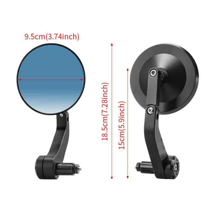 Imported Universal CNC Bar-End Mirror Set (Round) | 360 Adjustable | Blue Anti-Glare Lens - (2004-276) Imported