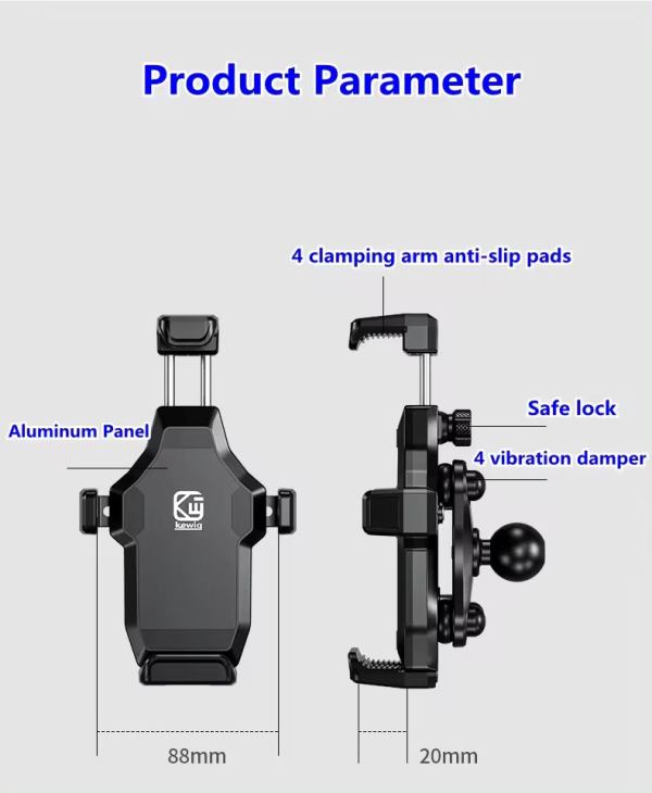 Kewig Motorcycle Mobile phone holder Fit the bar (M25-8)-Black Kewig