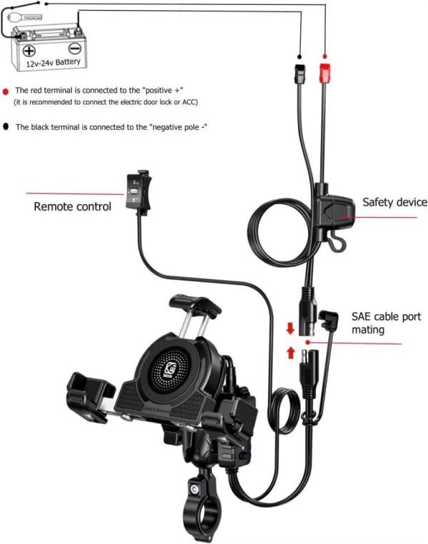 Kewig Motorcycle smart phone seat accessories bracket Anti vibration damper Suitable phone size:4.0-7.2 inch (With Wireless Charger+usb-c) (M27-A1) Kewig