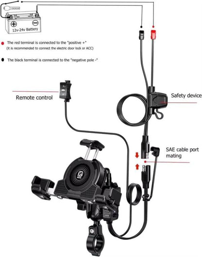 Kewig Motorcycle smart phone seat accessories bracket Anti vibration damper Suitable phone size:4.0-7.2 inch (With Wireless Charger+usb-c) (M27-A1) Kewig