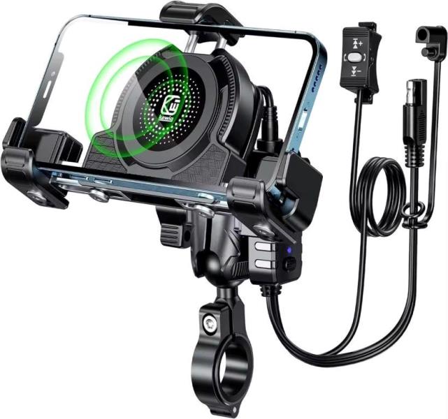 Kewig Motorcycle smart phone seat accessories bracket Anti vibration damper Suitable phone size:4.0-7.2 inch (With Wireless Charger+usb-c) (M27-A1) Kewig