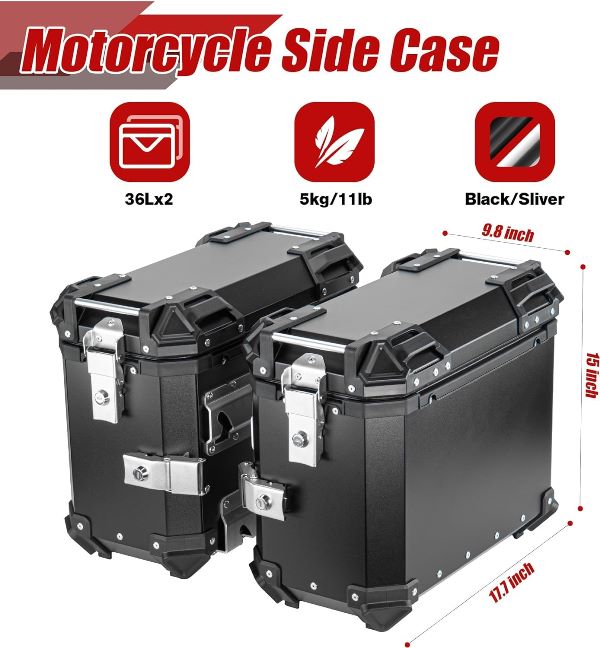 LGP Aluminium Touring Panniers 38L with brackets Set of 2-Black-LGP11256 LGP