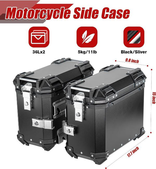 LGP Aluminium Touring Panniers 38L with brackets Set of 2-Black-LGP11256