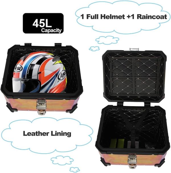 LGP Rainbow Large Capacity Aluminium Top Box 45 Ltrs (fits All Motorcycle) – Color Plating Premium Top Box-LGP11213 LGP