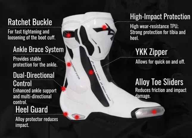 Mocha Knight Professional Racing Boots - Black White Red Mocha Knight