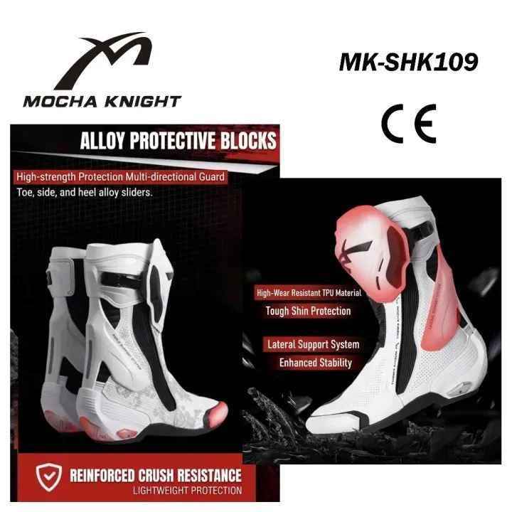Mocha Knight Professional Racing Boots - Black White Red Mocha Knight