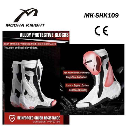 Mocha Knight Professional Racing Boots - Black White Red Mocha Knight