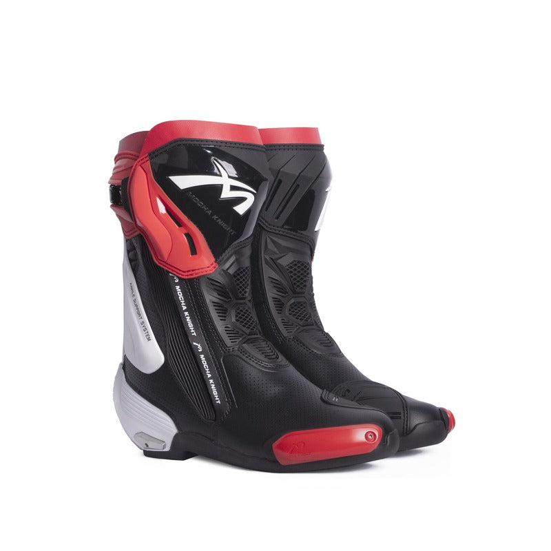Mocha Knight Professional Racing Boots - Black White Red Mocha Knight