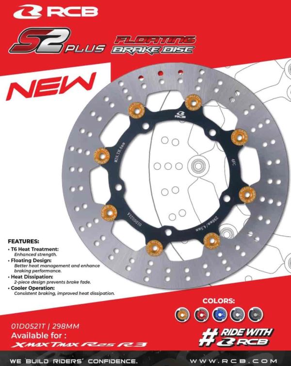 RCB-Alloy Floating Brake Disc S2+ Series For Yamaha Yzf R3-01D0521 (Black Gold) RCB