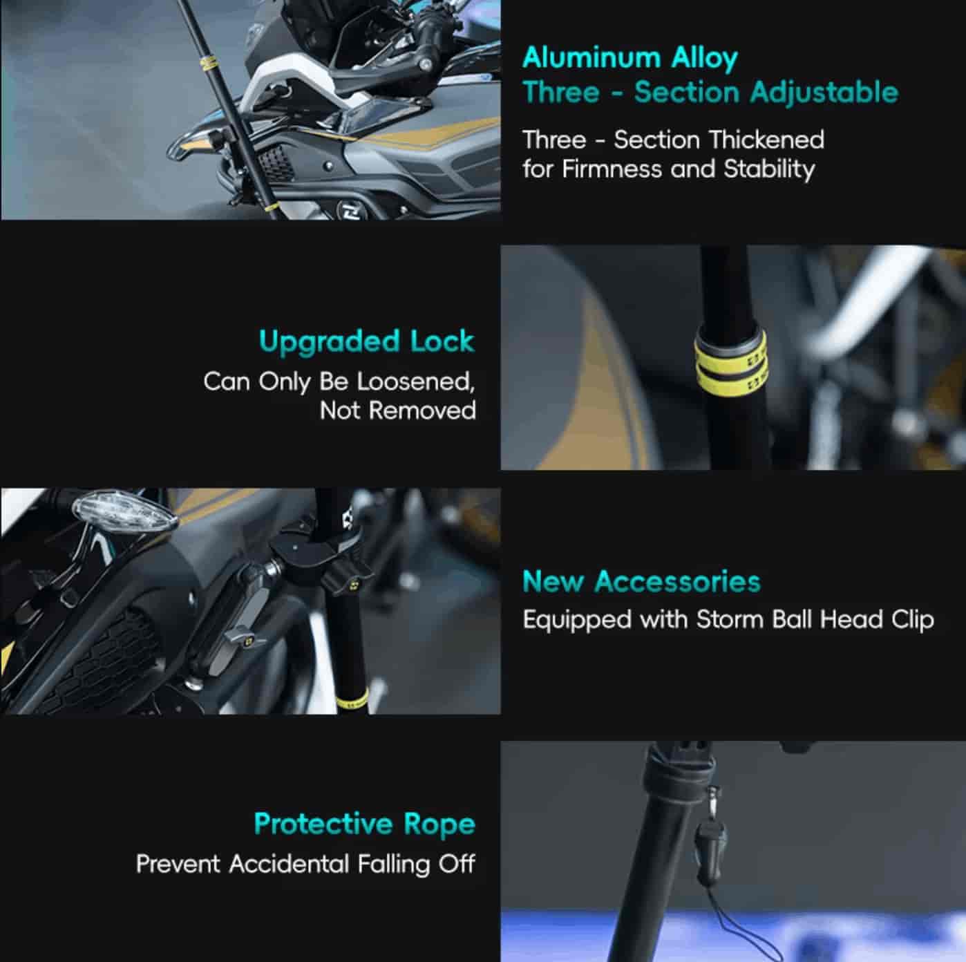 SMNU OEM Adjustable Strong Stability Bike Selfie Stick Long Selfie Stick Holder for Motorcycle (WITH ANTI THEFT LOCK) Imported